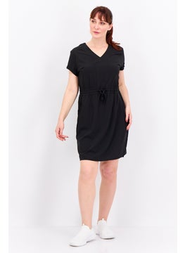 Swiss Alps Women Solid Short Sleeve Mini Dress, Black  - Image 3