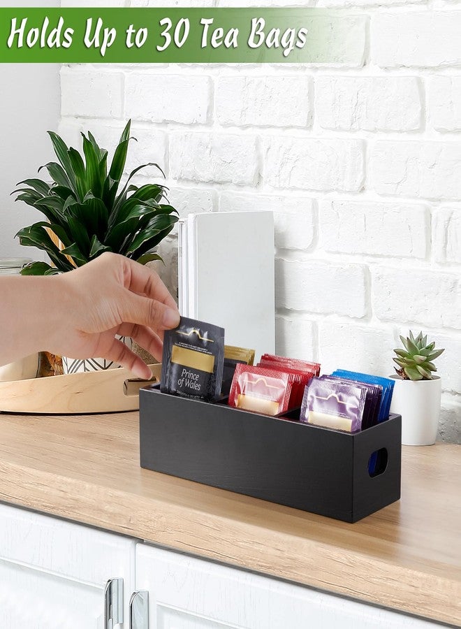 DRASTAR Tea Bag Organizer, Black Wooden Tea Bag Holder, Tea Storage Containers with 3 Slots, Sugar Packet Holder, Tea Bag Caddy Box for Countertop - Image 4