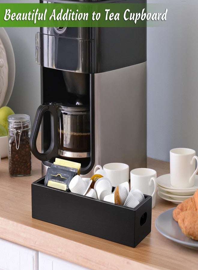 DRASTAR Tea Bag Organizer, Black Wooden Tea Bag Holder, Tea Storage Containers with 3 Slots, Sugar Packet Holder, Tea Bag Caddy Box for Countertop - Image 5