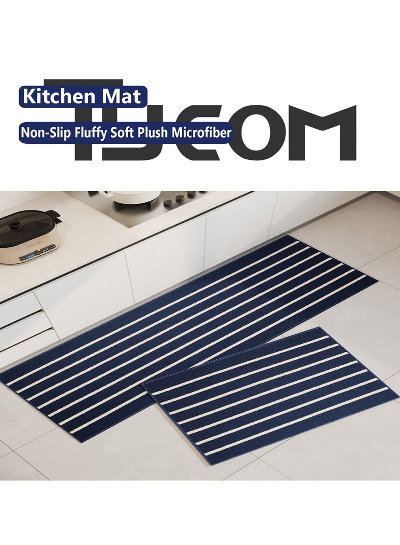 TYCOM Kitchen Rugs Kitchen Mat Non-Slip Fluffy Soft Plush Microfiber Shower Carpet Rug Machine Washable Quick Dry Kitchen Mats 120cm Blue  - Image 2