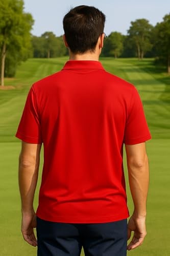 Opna Mens Dry-Fit Golf Polo Shirts,Red,Medium - Image 2