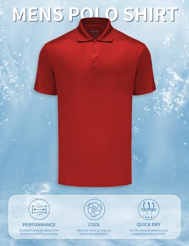 Opna Mens Dry-Fit Golf Polo Shirts,Red,Medium - Image 5