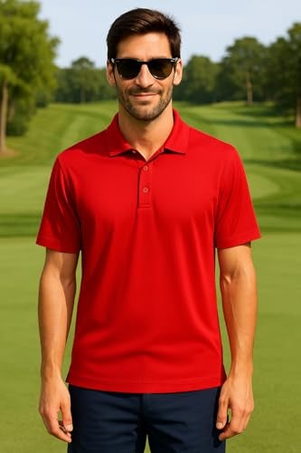 Opna Mens Dry-Fit Golf Polo Shirts,Red,Medium - Image 3