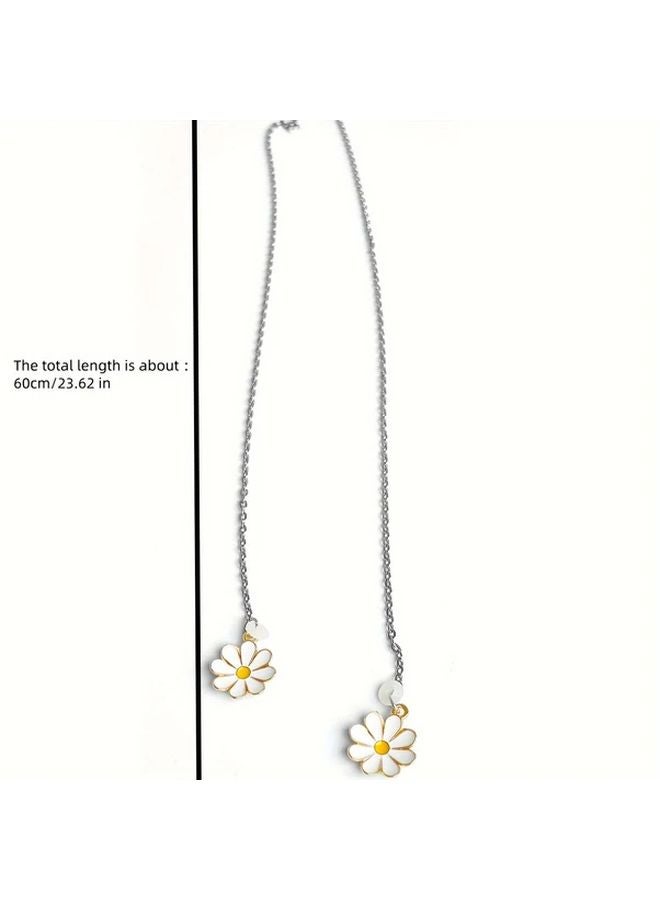 White Heart Daisy Anti Lost Earphone Chain Wireless Headset Necklace For Women Gift - Image 3
