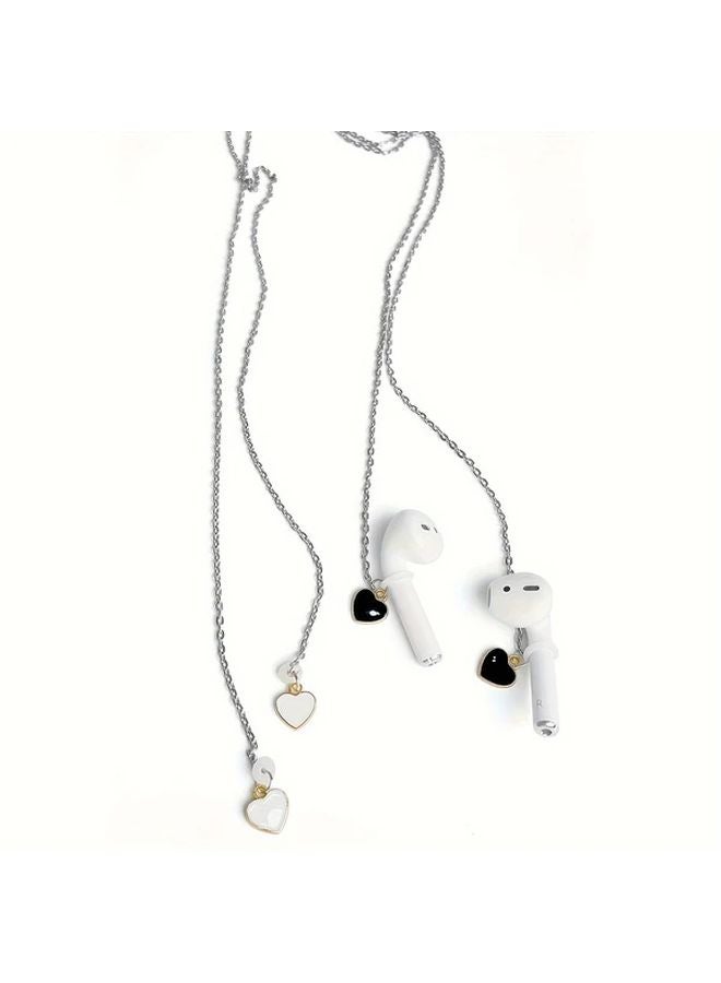 White Heart Daisy Anti Lost Earphone Chain Wireless Headset Necklace For Women Gift - Image 2