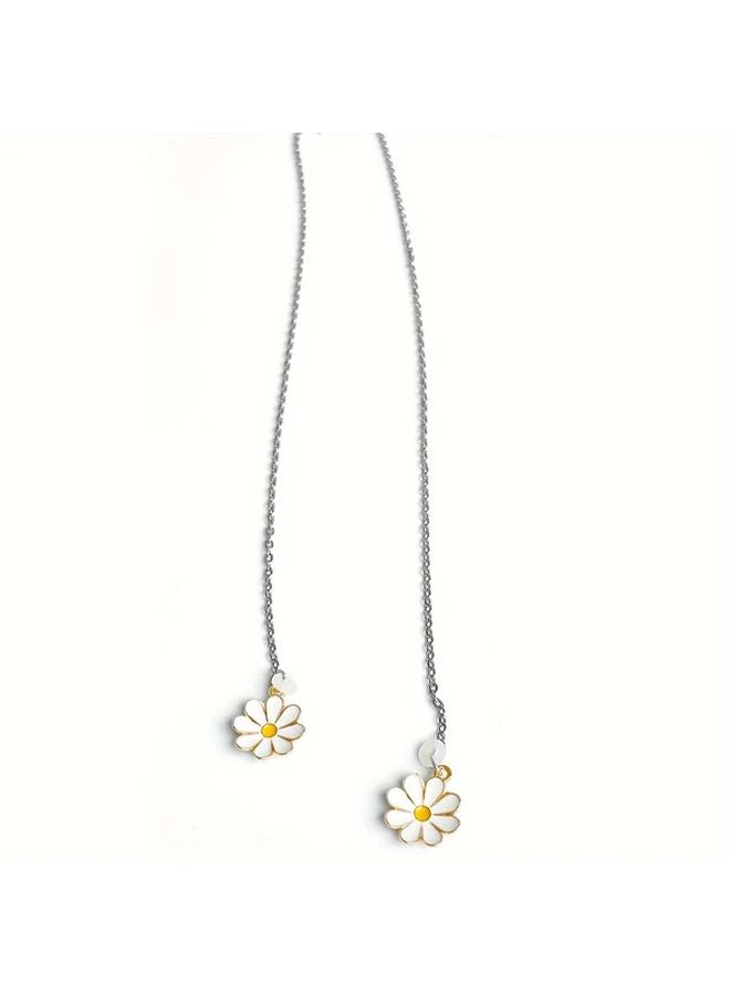 White Heart Daisy Anti Lost Earphone Chain Wireless Headset Necklace For Women Gift - Image 5