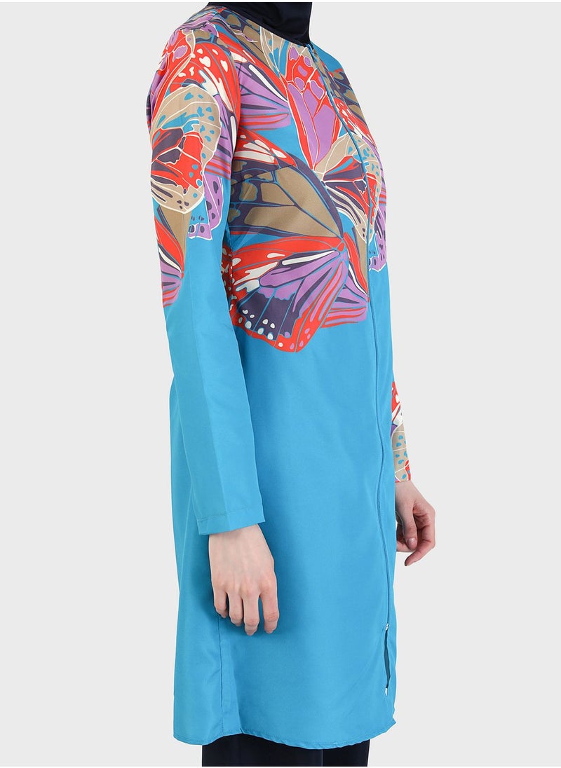 Mayo Bella by Modanisa - Printed Zip Detail Burkini Set - Image 1