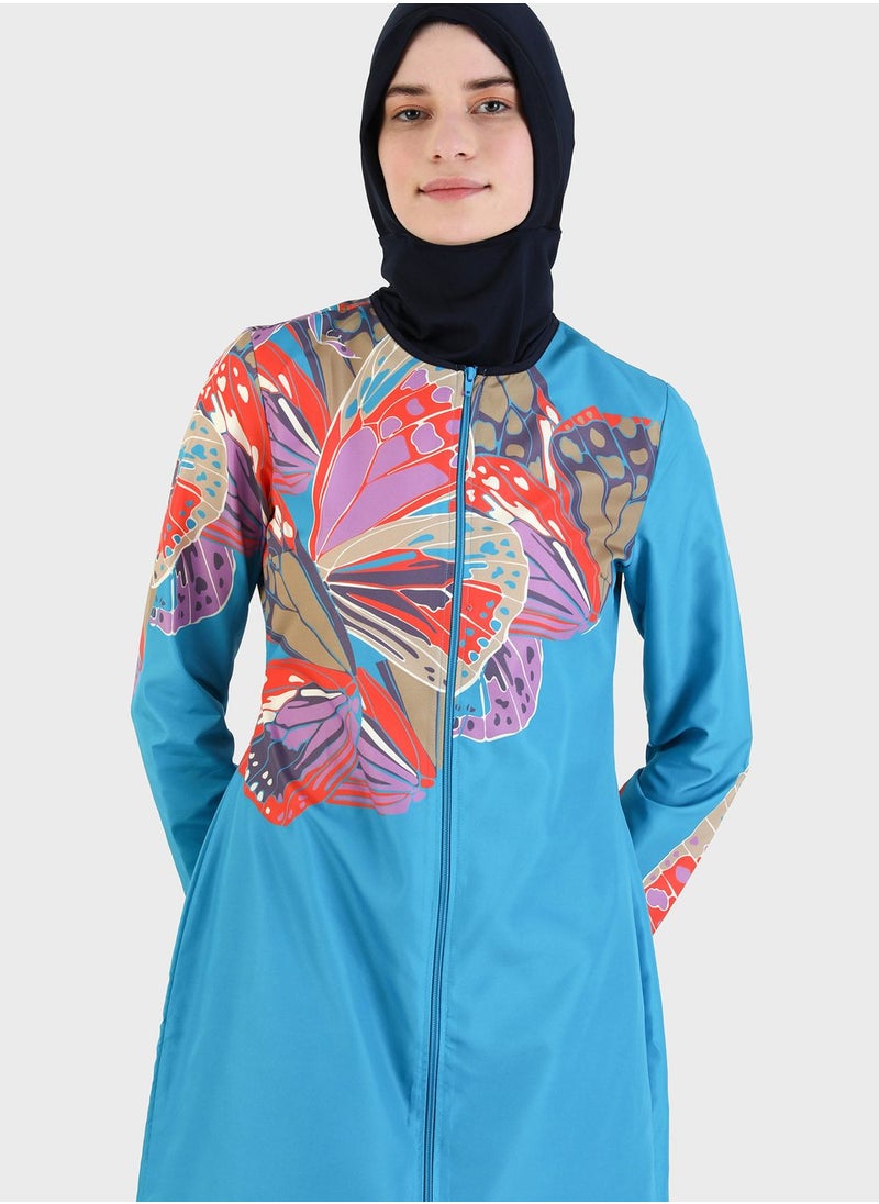 Mayo Bella by Modanisa - Printed Zip Detail Burkini Set - Image 1