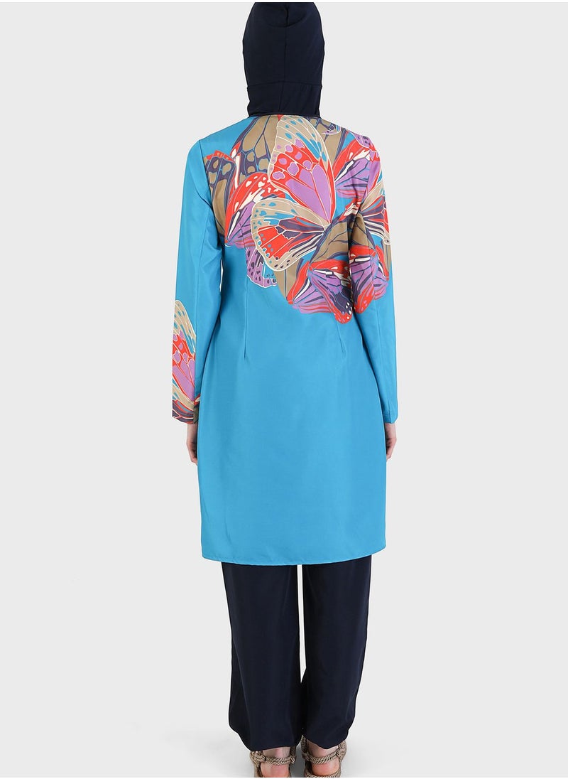 Mayo Bella by Modanisa - Printed Zip Detail Burkini Set - Image 1