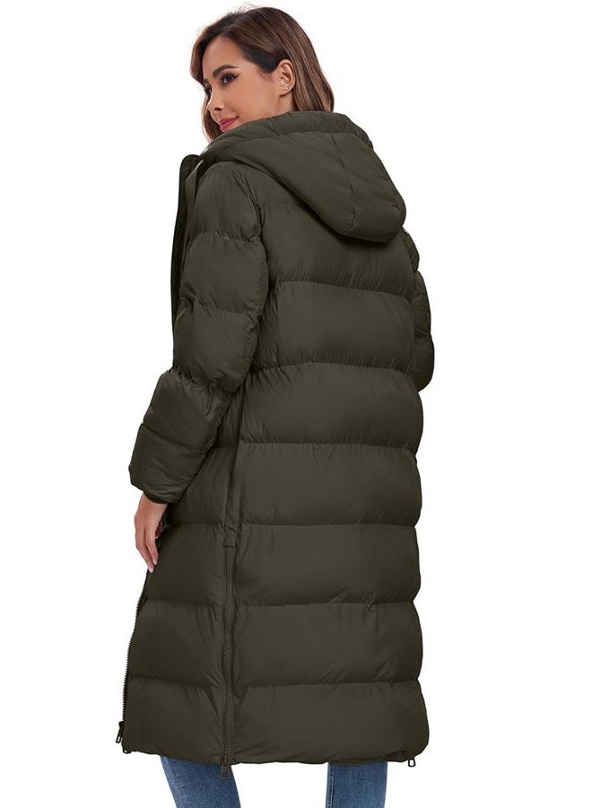 HOTIAN Womens Winter Maxi Long Puffer Coat Thicken Hooded Down Quilted Padded Jacket Winter Warm Outerwear, Army Green, L - Image 4