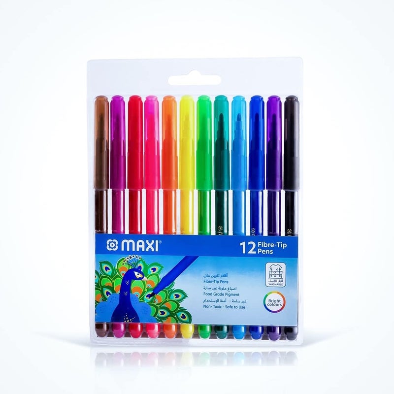 Maxi Washable Felt-Tip Pens In A Wallet 12 Colours - Image 1