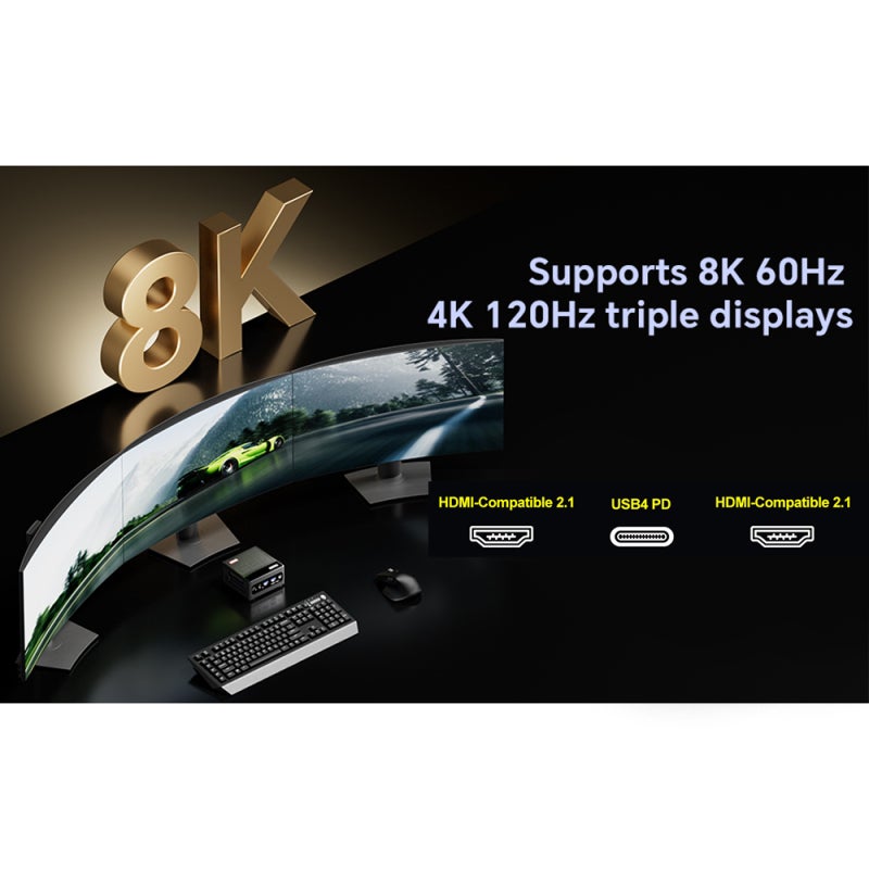 كمبيوتر ألعاب صغير (Mini Gaming Pc) بسعة ذاكرة 32 جيجابايت و 512 جيجابايت، و شاحن بريطاني، مع معالج AMD Ryzen7 6800H عالي الأداء - كمبيوتر ألعاب صغير ذا ذاكرة Lpddr5 عالية السرعة 6400 ميجاهرتز للاستخدام في الترفيه بالألعاب والمهام المتعددة على سطح المكتب - Image 2