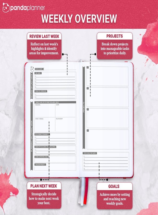 Panda Planner Classic Daily Planner 2026 - A5 Undated Daily Productivity & Quarterly Planner with Hourly Schedule, To Do List, Daily Journal, Goal Planner, Habit Tracker & Gratitude Organizer for Focus - Raspberry - Image 4