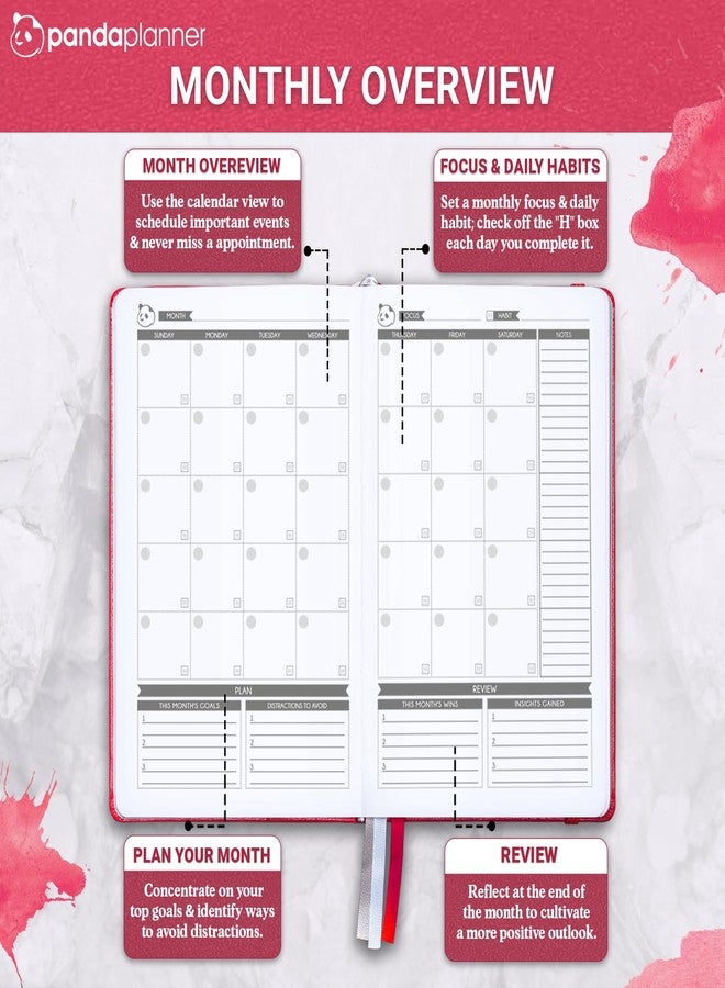 Panda Planner Classic Daily Planner 2026 - A5 Undated Daily Productivity & Quarterly Planner with Hourly Schedule, To Do List, Daily Journal, Goal Planner, Habit Tracker & Gratitude Organizer for Focus - Raspberry - Image 5