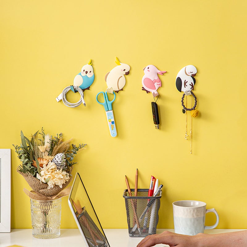 4PCS Funny Parrot Shape Hook Bendable Decorative Hook No Punching Door Wall Hook - Image 3