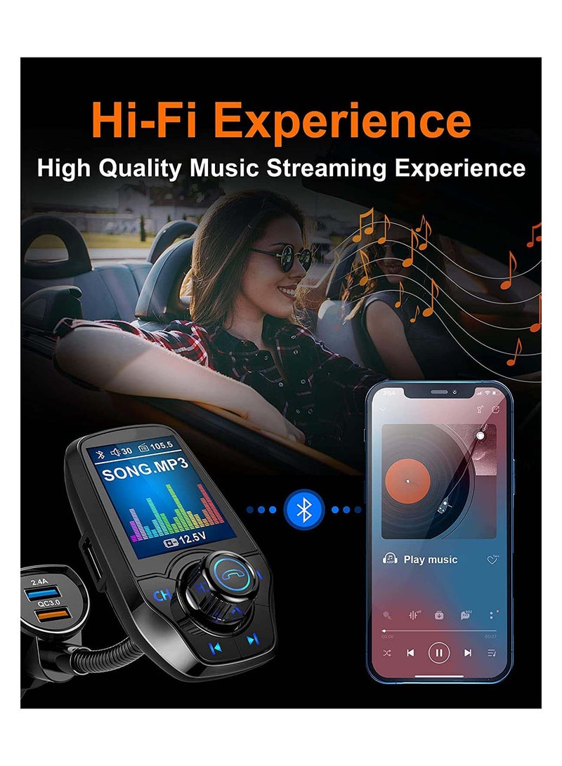 SYOSI Bluetooth FM Transmitter in-Car Wireless Radio Adapter Kit W 1.8" Color Display Hands-Free Call AUX in Out SD TF Card USB Charger QC3.0 for All Smartphones Audio Players - Image 2