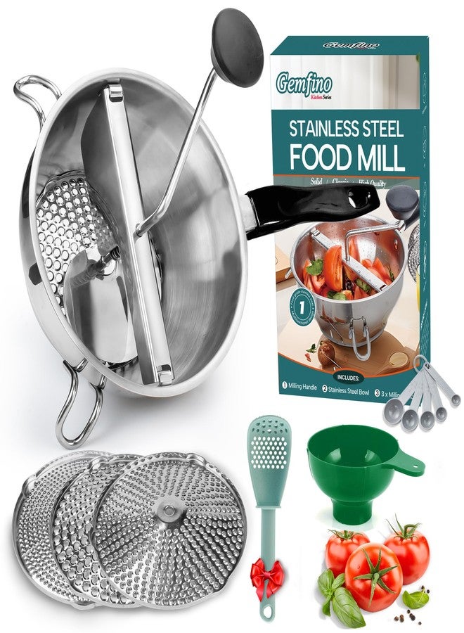Gemfino Stainless Steel Food Mill With 3 Milling Discs,Ergonomic design Rotary hand crank Food Mills For Tomato Sauce,Potatoes,Jams,canning, Dishwasher Safe,Includes Multifunctional Spoon,Blue D - Image 1
