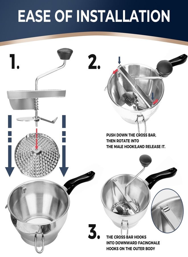 Gemfino Stainless Steel Food Mill With 3 Milling Discs,Ergonomic design Rotary hand crank Food Mills For Tomato Sauce,Potatoes,Jams,canning, Dishwasher Safe,Includes Multifunctional Spoon,Blue D - Image 5