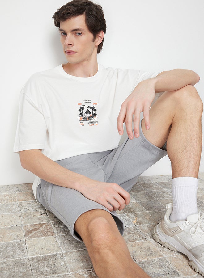 trendyol Ecru Oversize/Wide Cut Fluffy Printed Game Themed 100% Cotton T-Shirt TMNSS24TS00022 - Image 1