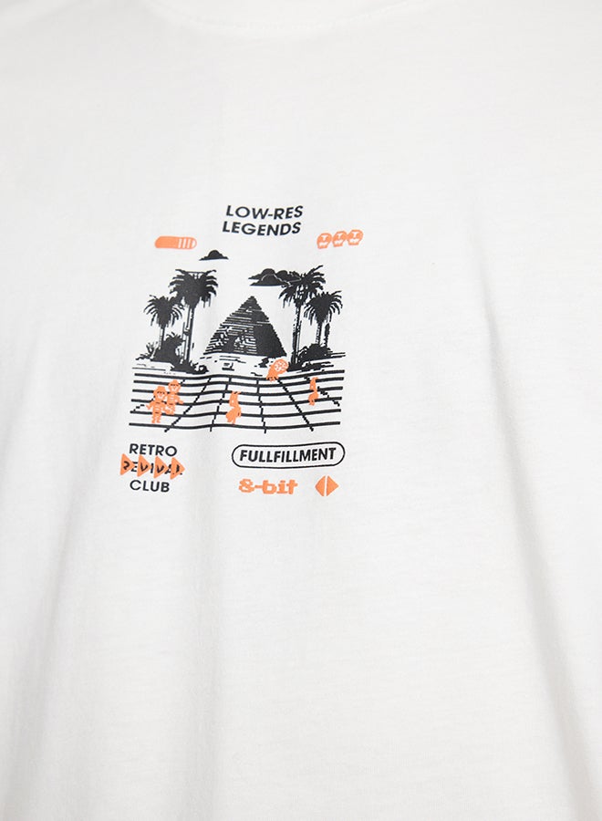 trendyol Ecru Oversize/Wide Cut Fluffy Printed Game Themed 100% Cotton T-Shirt TMNSS24TS00022 - Image 5