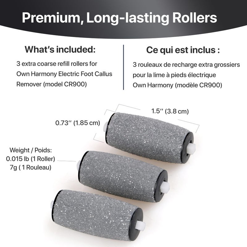 Own Harmony Extra Coarse 3 Refill Rollers Best Fit For Electric Callus Remover Cr900 For Men - Pedicure File Tools Foot Care - Replacement Refills 3 Pack - Image 5