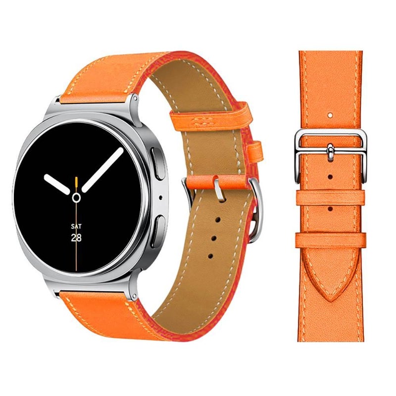 سوار ساعة ذكية سوار جلدي كلاسيكي متوافق مع Samsung Galaxy Watch بملاءمة قابلة للتعديل وحزام بديل للاستخدام اليومي باللون برتقالي قابل للتعديل - AuraLuxe - Image 1
