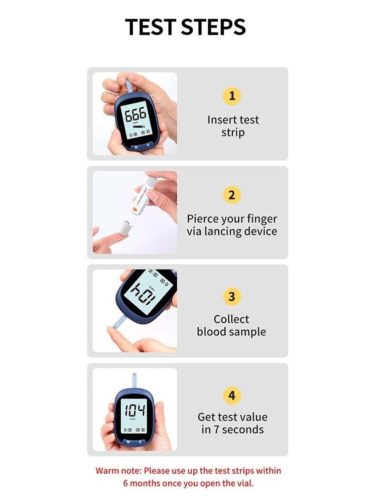 Generic Blood Glucose Monitor, 50 Glucometer Strips, Fully Automatic Portable Blood Glucose Monitoring System, Diabetes Testing Kit, Coding-free Meter, Large Display  - Image 5