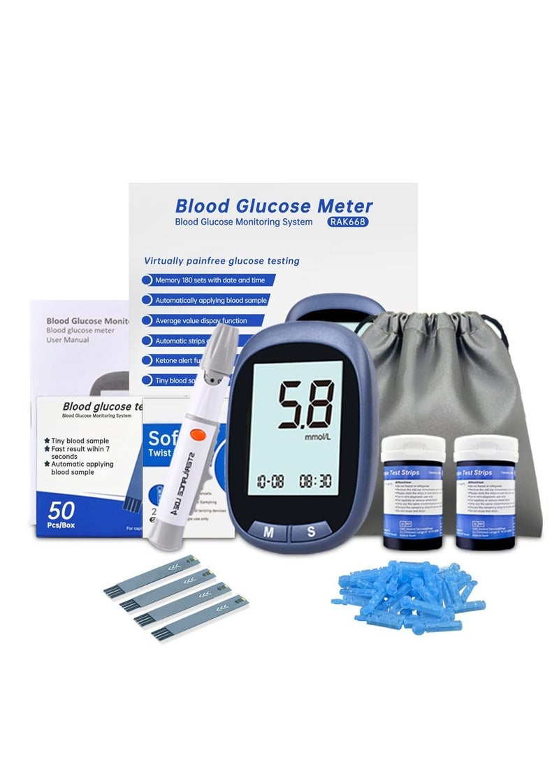 Generic Blood Glucose Monitor, 50 Glucometer Strips, Fully Automatic Portable Blood Glucose Monitoring System, Diabetes Testing Kit, Coding-free Meter, Large Display  - Image 1