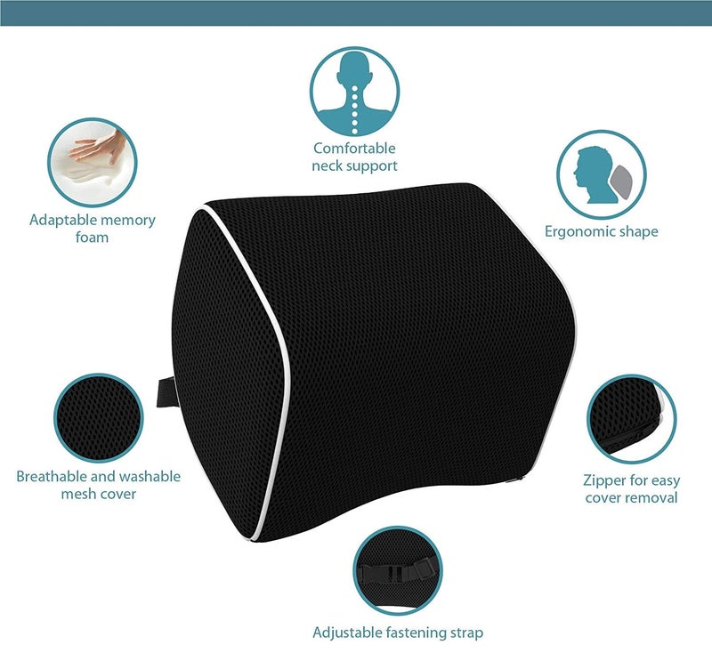 obliq Memory Foam Car Headrest Cushion, Neck Rest Seat Pillow for Pain Relief, Ergonomic Cervical Support for All Cars (Black) - Image 3