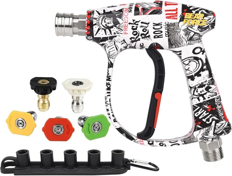 Bear Force High Pressure Washer Gun 3000 PSI Max, Color Painted Power Washer Short Gun M22-ID14mm with 1/4” Quick Connector & 5 Spray Nozzles, Car Wash, Car Cleaning, Car Care Detailing - Image 1