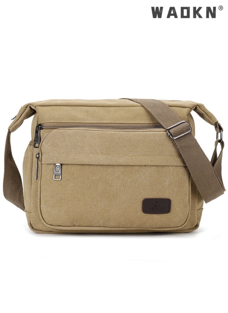 WAOKN Men's Multifunctional Canvas Shoulder Bag Multi Pockets Business Messenger Bags Portable Mobile Phone Coin Sports Over Crossbody for Travel School Office Vintage Crossbody Shoulder Bag  - Image 1