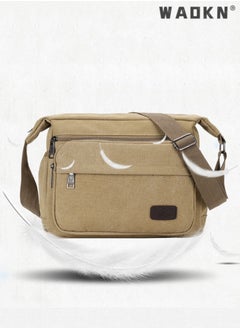 WAOKN Men's Multifunctional Canvas Shoulder Bag Multi Pockets Business Messenger Bags Portable Mobile Phone Coin Sports Over Crossbody for Travel School Office Vintage Crossbody Shoulder Bag  - Image 3