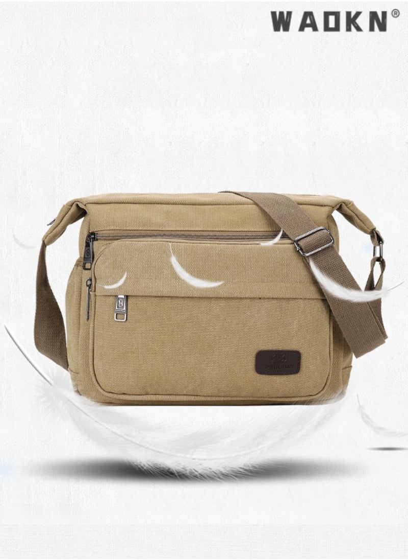 WAOKN Men's Multifunctional Canvas Shoulder Bag Multi Pockets Business Messenger Bags Portable Mobile Phone Coin Sports Over Crossbody for Travel School Office Vintage Crossbody Shoulder Bag  - Image 3
