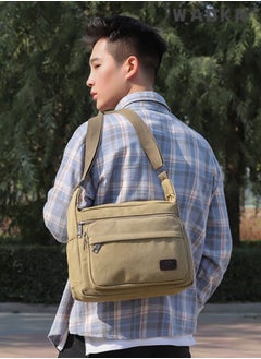WAOKN Men's Multifunctional Canvas Shoulder Bag Multi Pockets Business Messenger Bags Portable Mobile Phone Coin Sports Over Crossbody for Travel School Office Vintage Crossbody Shoulder Bag  - Image 4