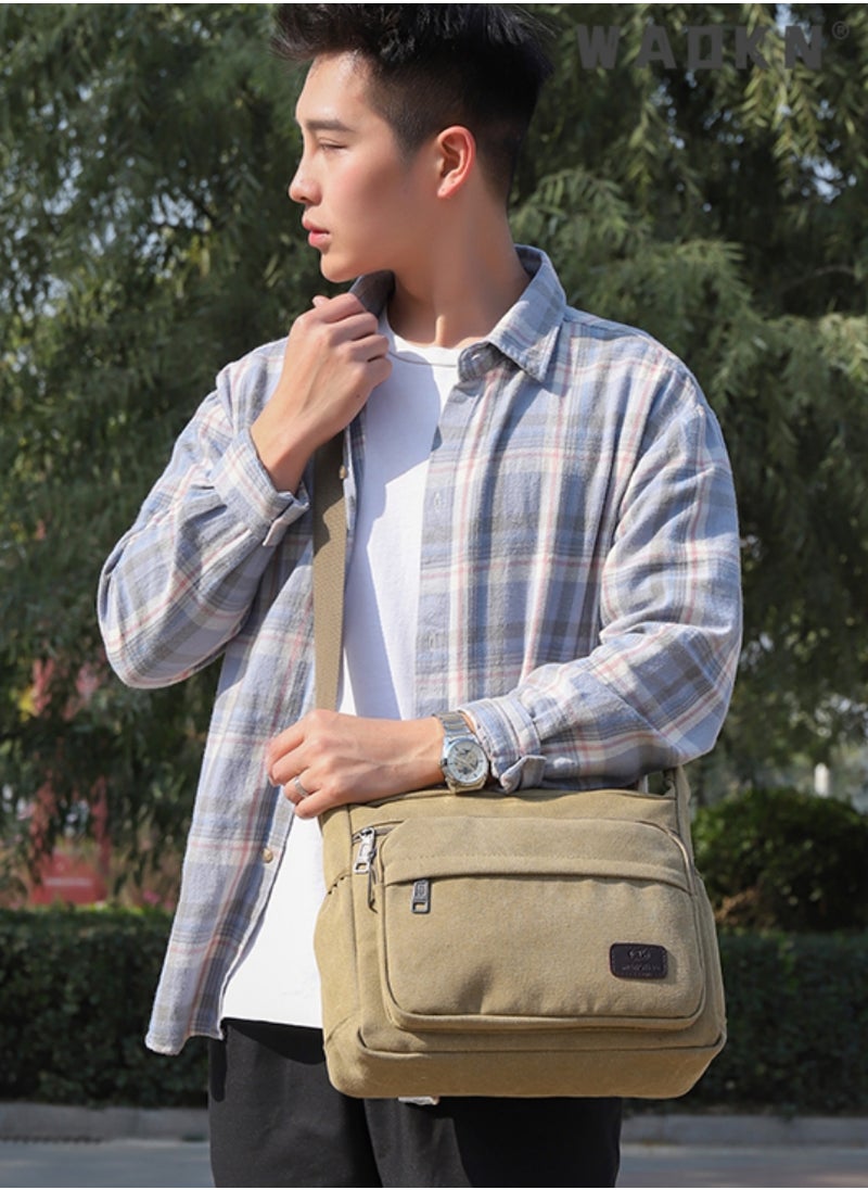 WAOKN Men's Multifunctional Canvas Shoulder Bag Multi Pockets Business Messenger Bags Portable Mobile Phone Coin Sports Over Crossbody for Travel School Office Vintage Crossbody Shoulder Bag  - Image 5