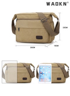 WAOKN Men's Multifunctional Canvas Shoulder Bag Multi Pockets Business Messenger Bags Portable Mobile Phone Coin Sports Over Crossbody for Travel School Office Vintage Crossbody Shoulder Bag  - Image 2