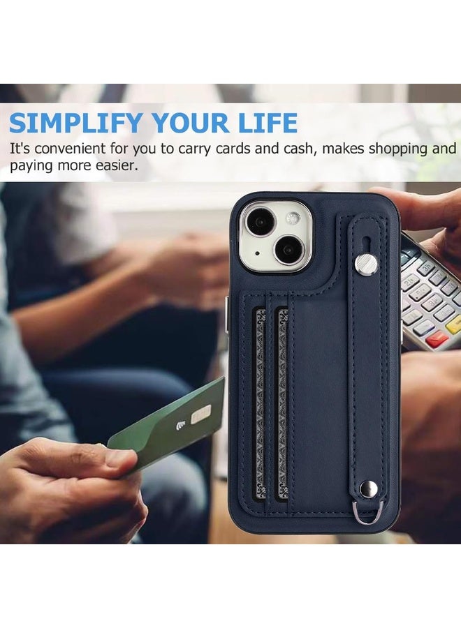 HuHa Case Cover For iPhone 13 Shockproof Leather Phone Case with Wrist Strap(Blue)  - Image 4