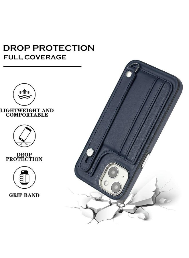 HuHa Case Cover For iPhone 13 Shockproof Leather Phone Case with Wrist Strap(Blue)  - Image 3