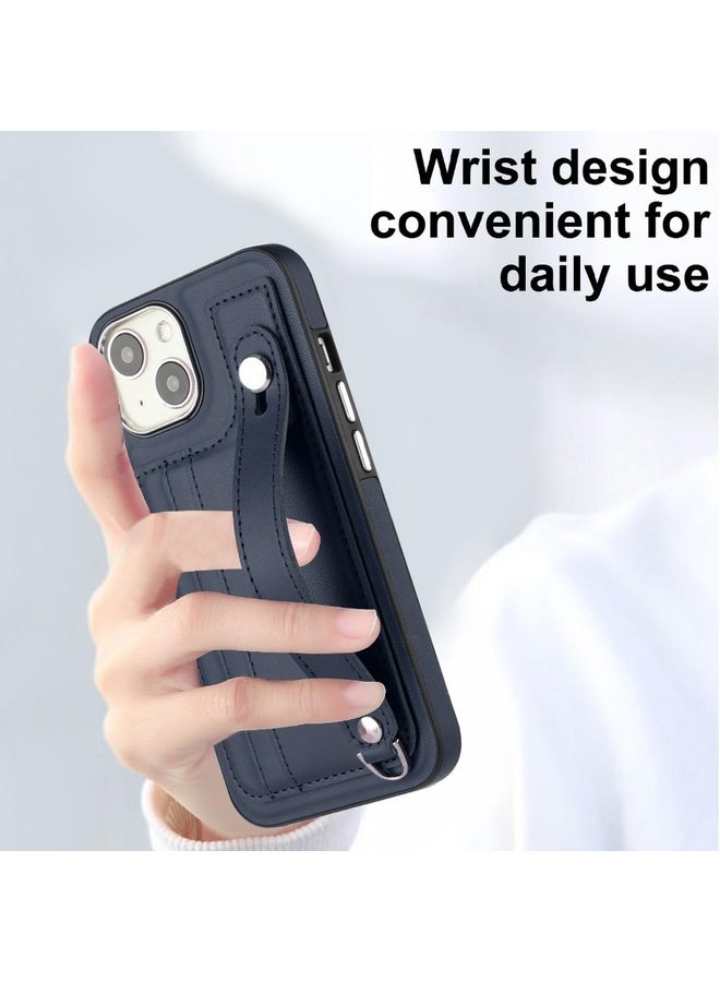 HuHa Case Cover For iPhone 13 Shockproof Leather Phone Case with Wrist Strap(Blue)  - Image 5