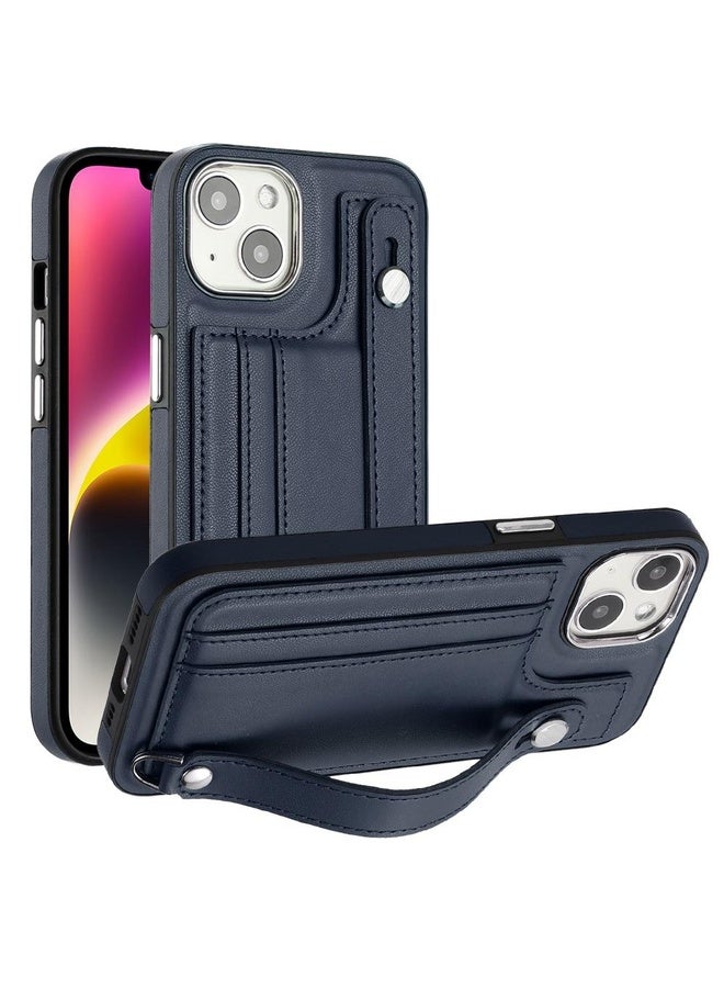 HuHa Case Cover For iPhone 13 Shockproof Leather Phone Case with Wrist Strap(Blue)  - Image 1