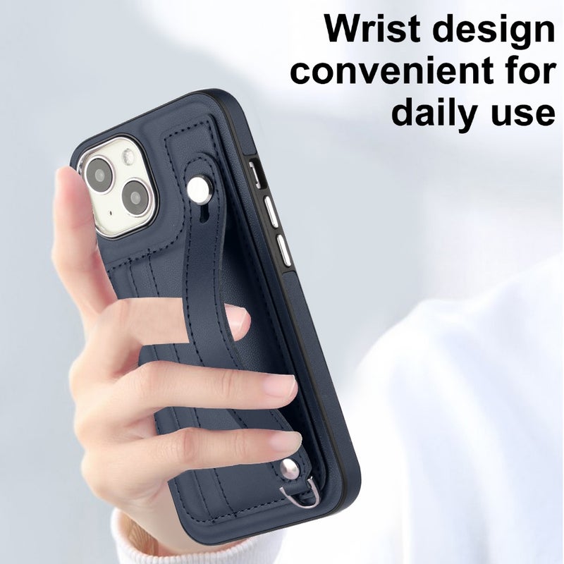 HuHa Case Cover For iPhone 13 Shockproof Leather Phone Case with Wrist Strap(Blue) - Image 5