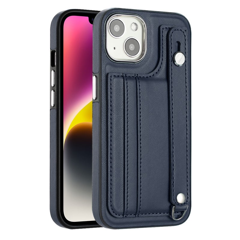 HuHa Case Cover For iPhone 13 Shockproof Leather Phone Case with Wrist Strap(Blue) - Image 2