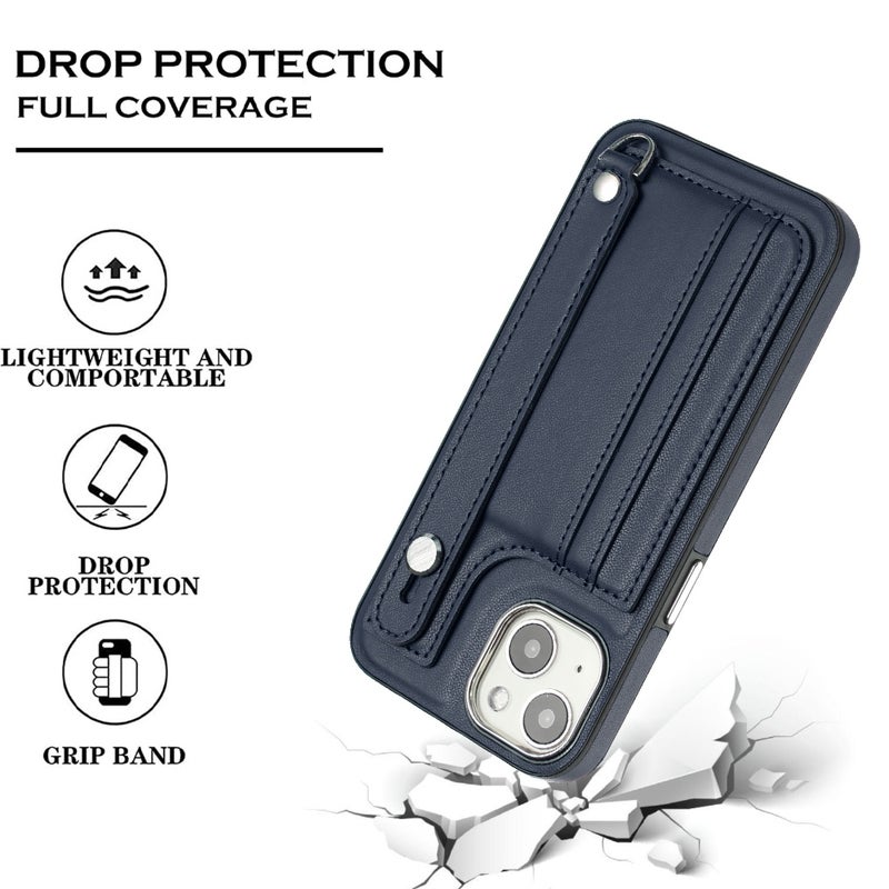 HuHa Case Cover For iPhone 13 Shockproof Leather Phone Case with Wrist Strap(Blue) - Image 3