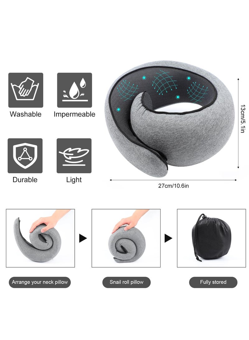 ELFSA Travel Pillow for Airplane, Neck Pillow for Travel, Memory Cotton Travel Neck Pillow for Adults, Adjustable Flight Pillow, Ergonomic Neck Cushion, With Ear Plugs, Eye Mask, Carry Bag (Grey)  - Image 2