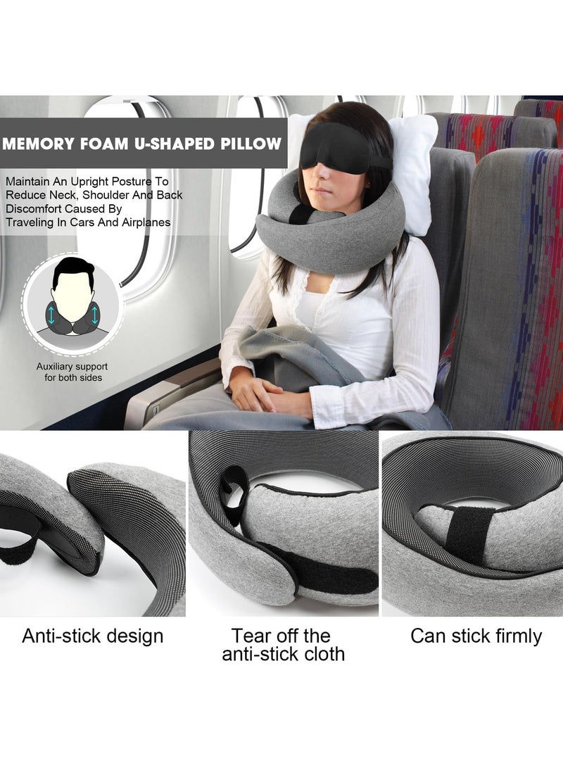 ELFSA Travel Pillow for Airplane, Neck Pillow for Travel, Memory Cotton Travel Neck Pillow for Adults, Adjustable Flight Pillow, Ergonomic Neck Cushion, With Ear Plugs, Eye Mask, Carry Bag (Grey)  - Image 3