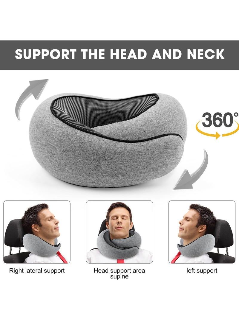 ELFSA Travel Pillow for Airplane, Neck Pillow for Travel, Memory Cotton Travel Neck Pillow for Adults, Adjustable Flight Pillow, Ergonomic Neck Cushion, With Ear Plugs, Eye Mask, Carry Bag (Grey)  - Image 5