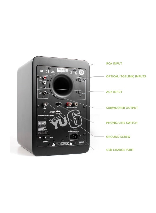 Kanto Audio YU6 200W Powered Bookshelf Speakers with Bluetooth and Phono Preamp-Matte Black, Pair - Image 3