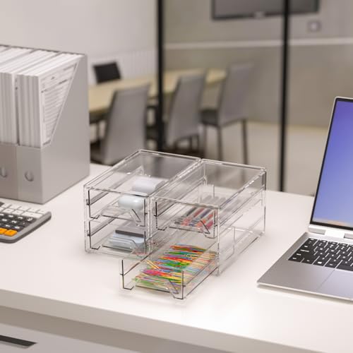 CHANCETSUI Clear Acrylic Desktop Organizer Drawers - Stackable Plastic Storage for Makeup, Craft Supplies, and Office Stationery - Transparent Vanity Cabinet & Aesthetic Desk Declutter Unit - Image 3