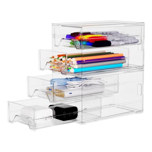 CHANCETSUI Clear Acrylic Desktop Organizer Drawers - Stackable Plastic Storage for Makeup, Craft Supplies, and Office Stationery - Transparent Vanity Cabinet & Aesthetic Desk Declutter Unit - Image 1