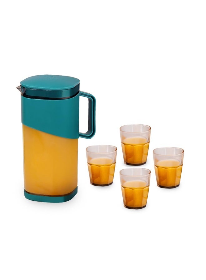Wonderchef Ambrosia Water Jug and Glass 5 Pc. Set, 1.8 L Jug with 4 Glasses, Serve Juices, Water and Other Beverages, BPA-Free, Ideal for House Parties, Easy Pouring, Leak-Proof, 1-Yr Warranty, Blue - Image 1